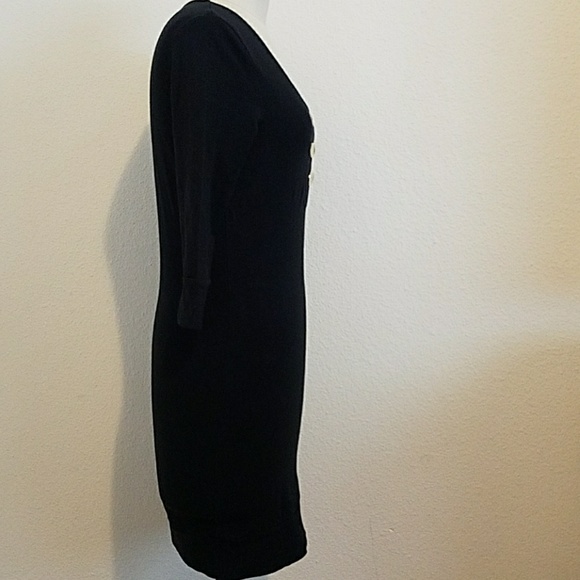 Reiss Black Fitted Stretch Cotton Button Dress - Picture 2 of 8